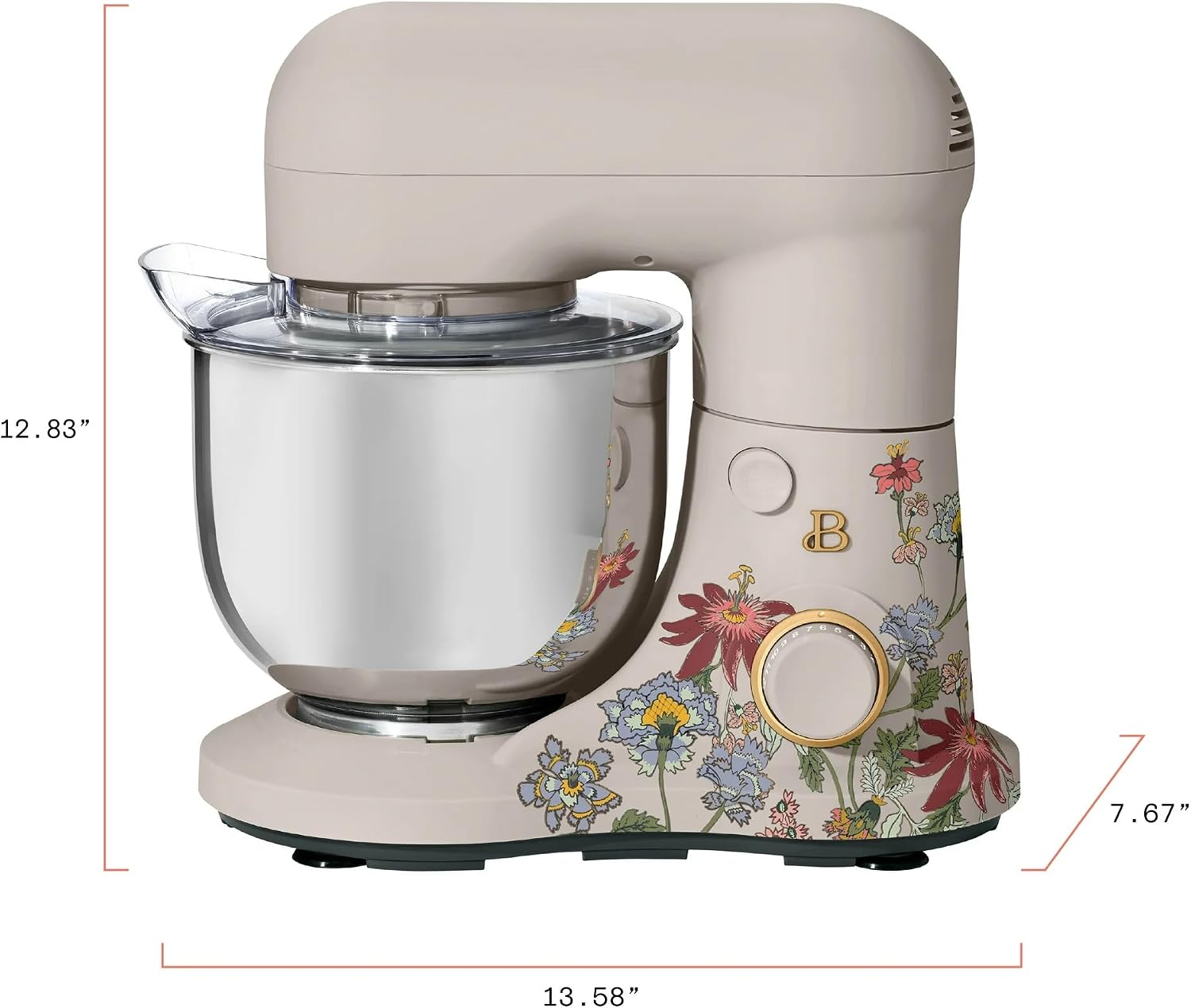 3.5 Qt Stand Mixer, 300W Powerful Motor, Tilt-Head Design with Stainless Steel Bowl, 12 Speeds, Includes Dough Hook Whisk Beater for Baking Mixing (Wildflower Porcini Taupe)