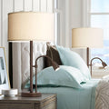 Possini Euro Design Traverse 29' Tall Modern Set of 2 Table Lamps with USB Ports A+C Charging Gooseneck LED Bronze Oatmeal Shade for Living Room Bedroom House Bedside Nightstand Home Office