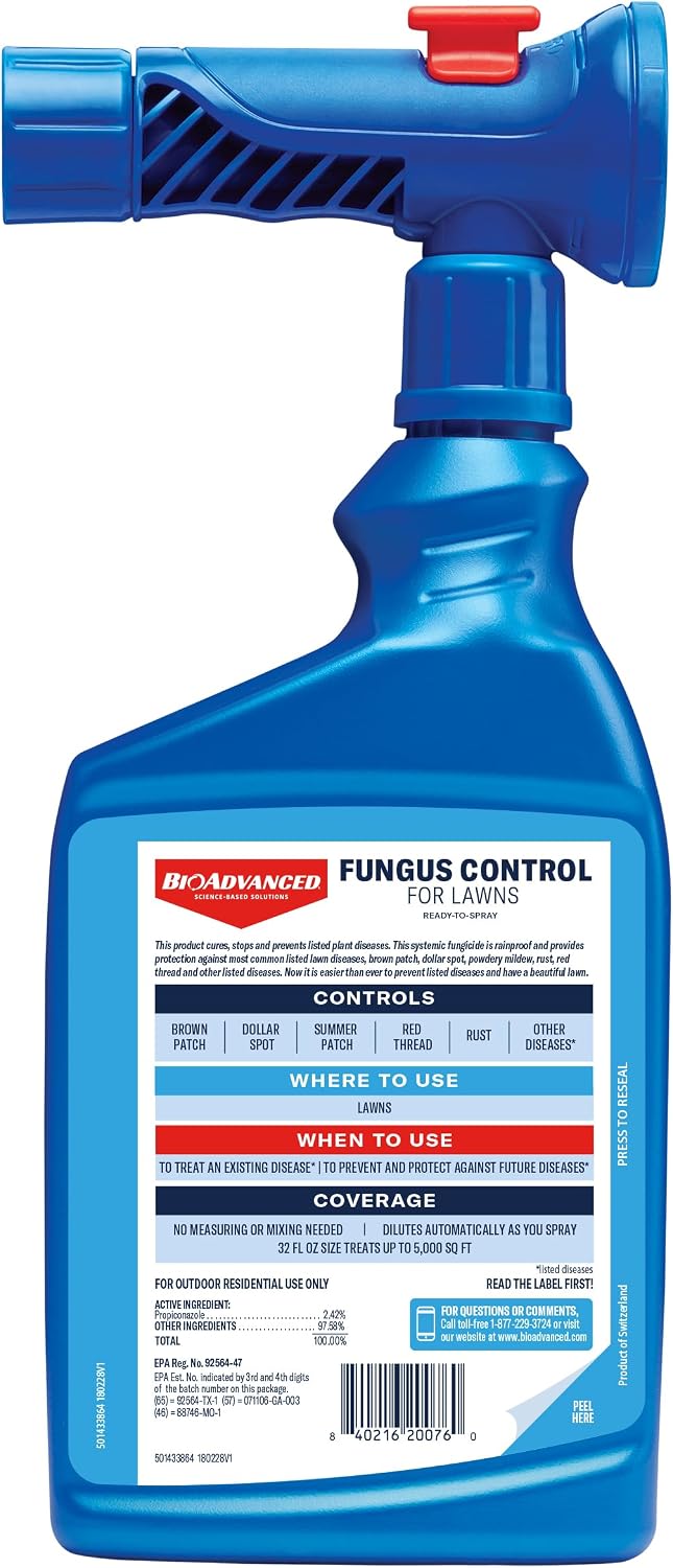 BioAdvanced Fungus Control for Lawns, Ready-to-Spray, 32 fl oz, 5,000 Sq Ft, Lawn Fungicide (Pack of 8)