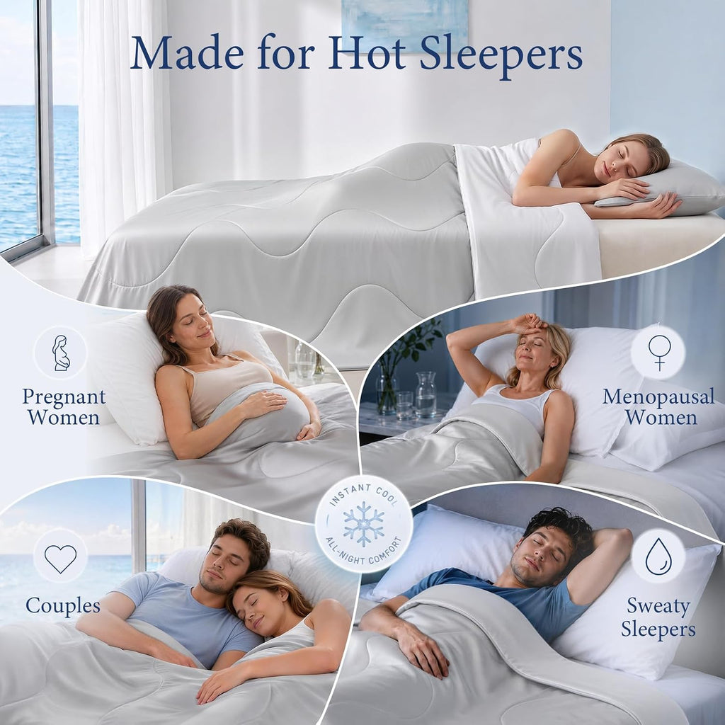 Soft Cooling Comforter, Full/Queen Cooling Blankets for Hot Sleepers, Double-Sided All-Season Cold Breathable Lightweight Blanket for Night Sweats, Arctic White, 90''x90''