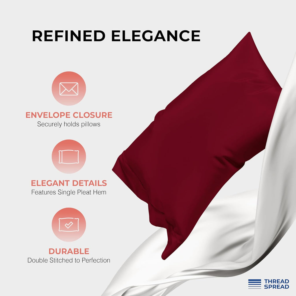 THREAD SPREAD 100% Egyptian Cotton Queen Sheets Set - 1200 Series Plush Collection Luxury Egyptian Cotton Sheets Queen Size Deep Pocket (4 PC, Burgundy), Soft, Cooling, Sateen Weave Sheet Set