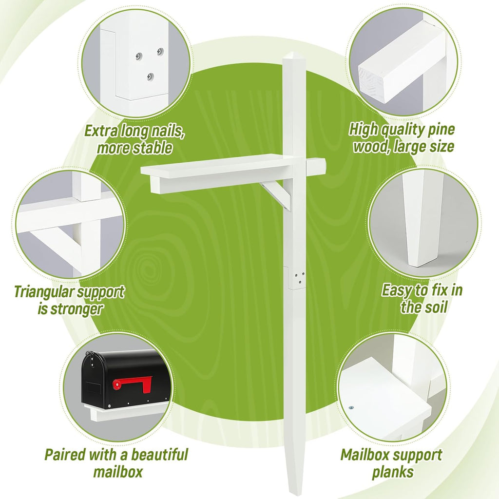 Colingmill Mailbox and Post Combo, White Wooden Mailbox Post for Outdoor Home Yard Classic Style