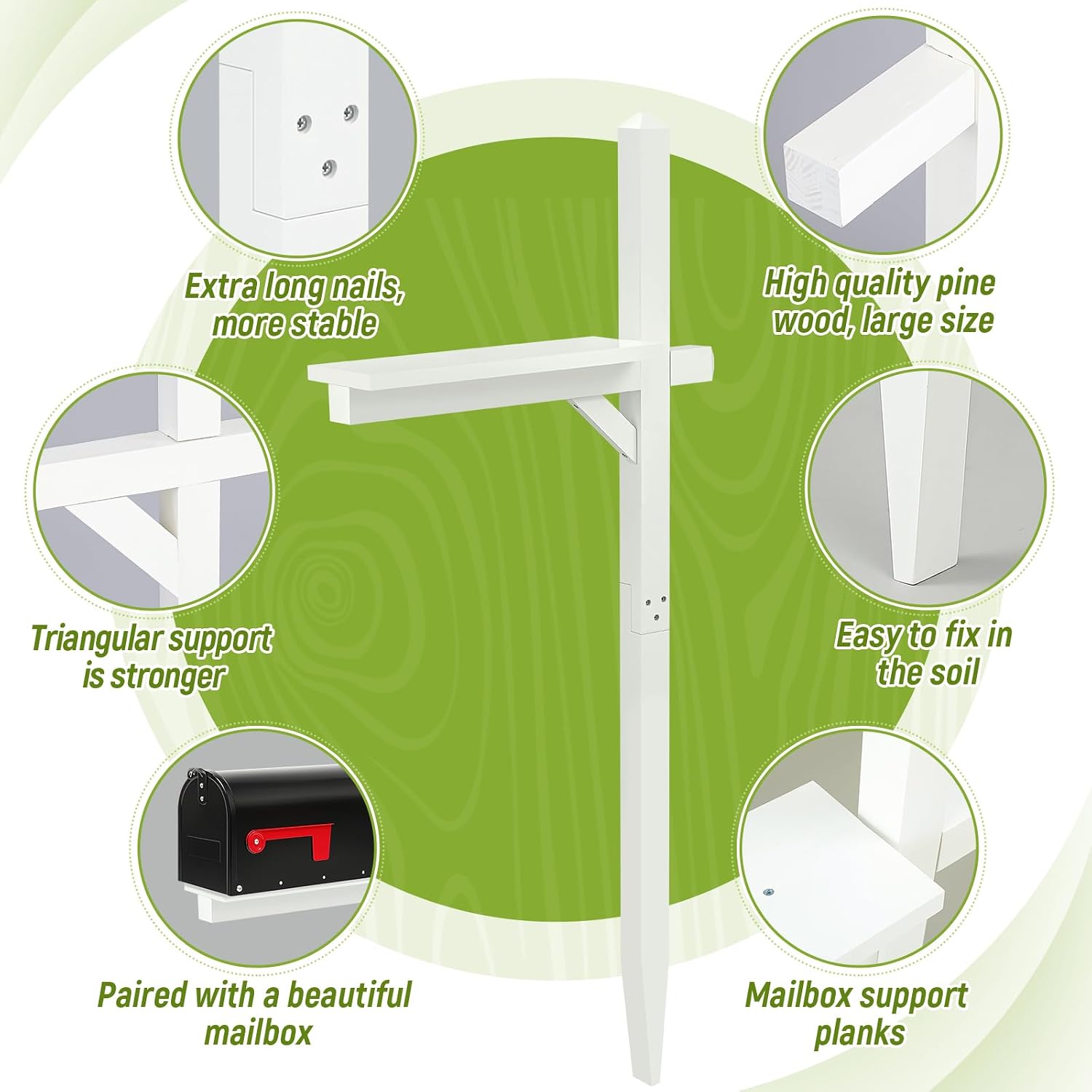 Colingmill Mailbox and Post Combo, White Wooden Mailbox Post for Outdoor Home Yard Classic Style