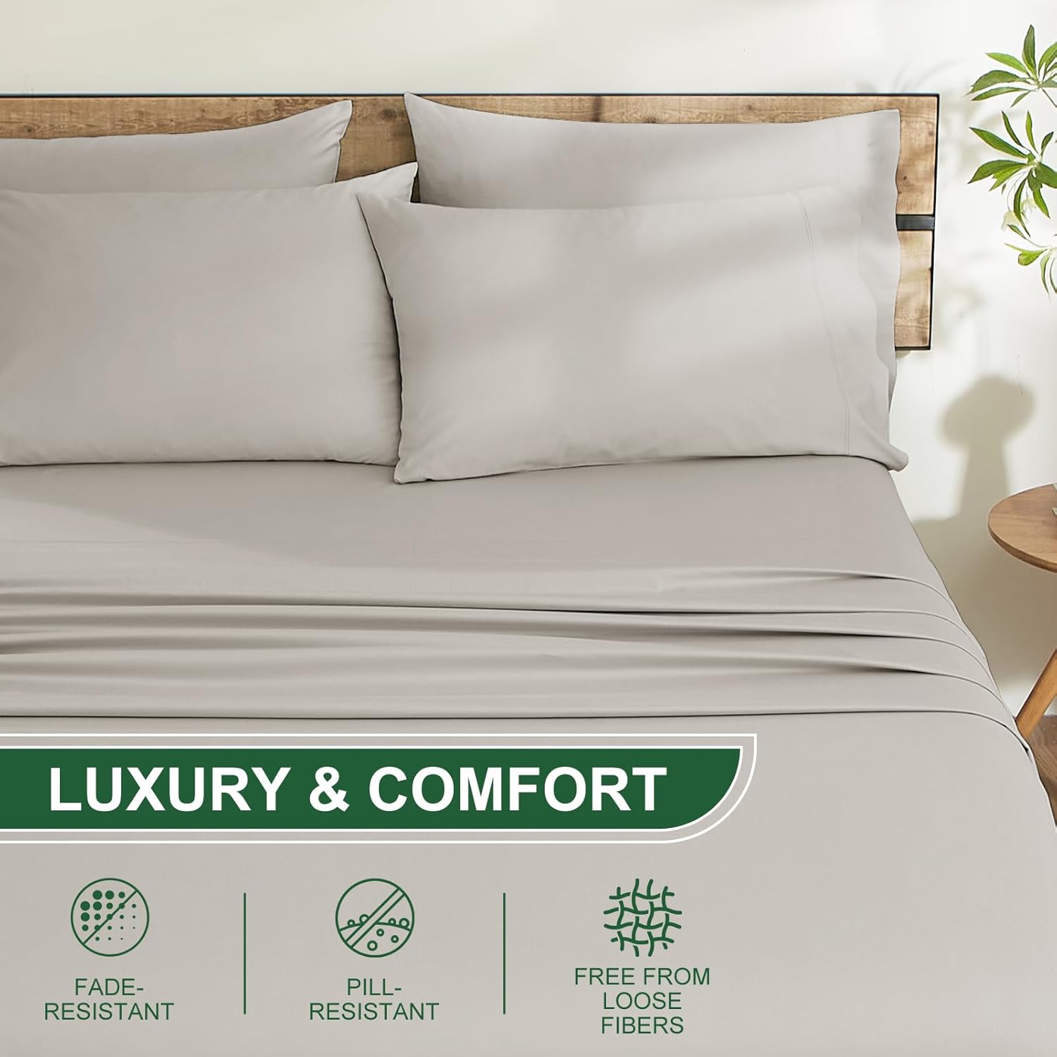 Ivellow 100% Egyptian Cotton Sheets Queen Size Set - 1200 Thread Count 6 PC 18' Deep Pocket Queen Size Bed Sheet Set，Luxury Soft Breathable Beige Cooling Sheet Sets Durable Hotel Quality Bedding