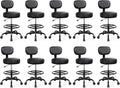Brick Attic Drafting Chair with Backrest – Adjustable Foot Rest Rolling Stool with Wheels, PU Leather Swivel Stool for Office Spa Studio Lab Counter Salon Home Work Bar Kitchen Shop(Black), Pack of 10