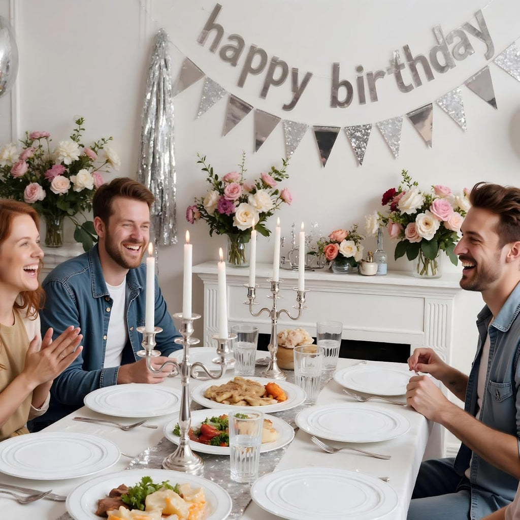 WELLIFE 700 Pcs Silver Plastic Plates for 100 Guests -Party Supplies Includes 200 Silver Plates,300 Plastic Silverware,100 Napkins,100 Cups for Party and Wedding