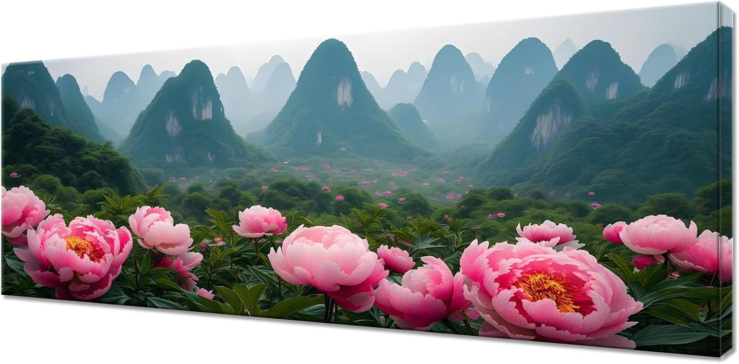 Diamond Painting Landscape Diamond Art Kits for Adults, Dimond Art Paintings Peony Paint by Numbers Kit for Adults, DIY Full Drill Cross Stitch Mosaic Gem Arts Painting, Home Decor 90x36inch Z1-429