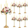 Tanlade 6 Pack Wedding Gold Candelabra Table Centerpieces 21 Inch Tall Candelabra Metal Candle Holder 5 Arm Taper Candlestick Flower Floor Candle Stand for Anniversaries Easter Birthday Holiday Party
