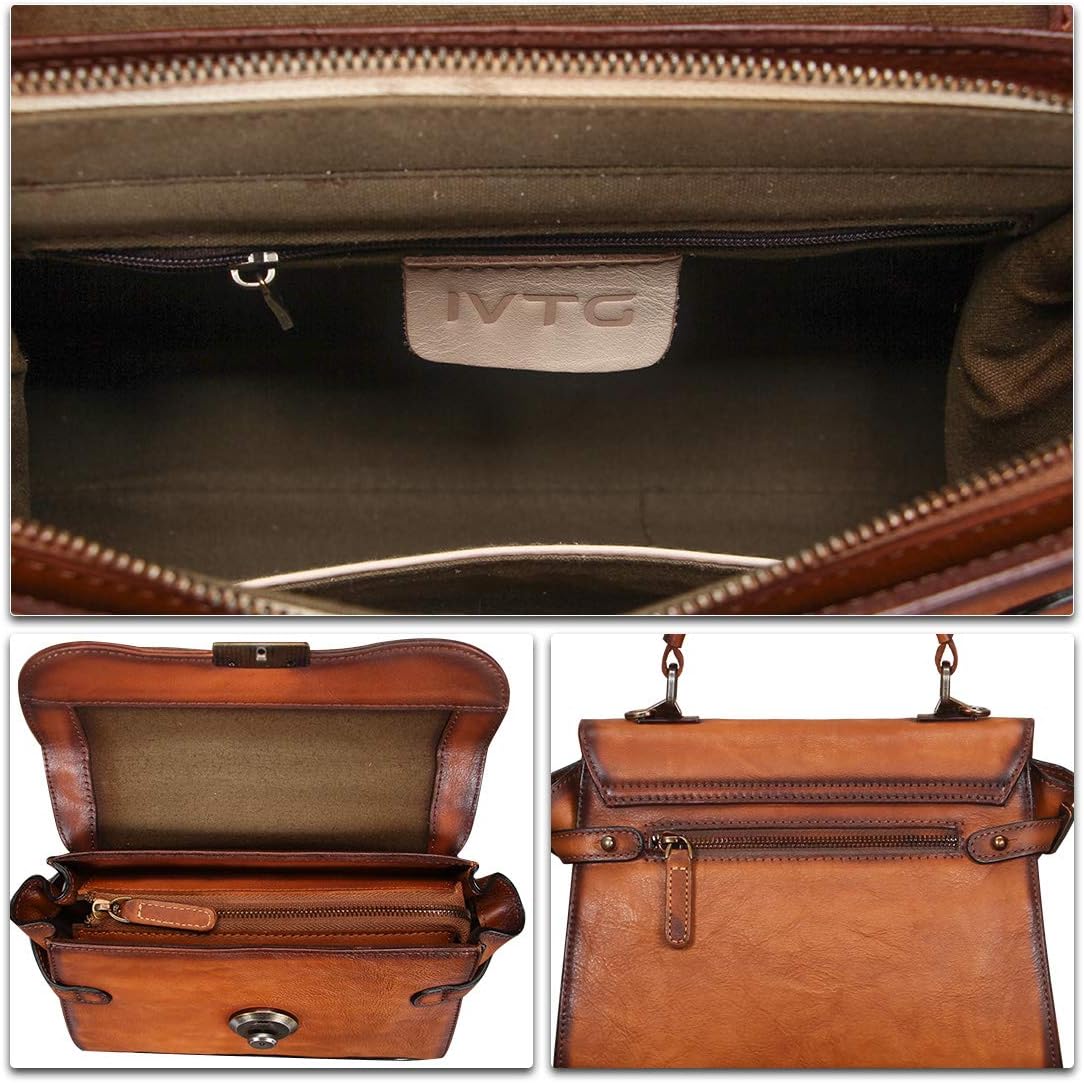 Genuine Leather Purses and Handbags for Women Vintage Real Leather Shoulder Bag Crossbody Purses Satchel Bag with Strap