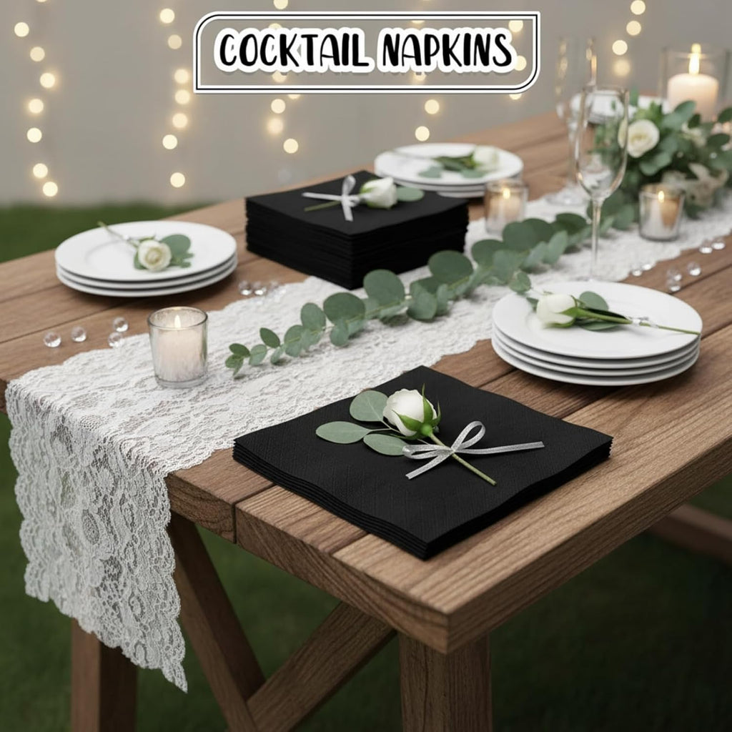 Henoyso Black 3000 Pack Cocktail Napkins Bulk 2 Ply Disposable Dinner Beverage Paper Napkins for Wedding Bar Party Birthday Cocktail Holiday Elegant Restaurant Event(Absorbent)