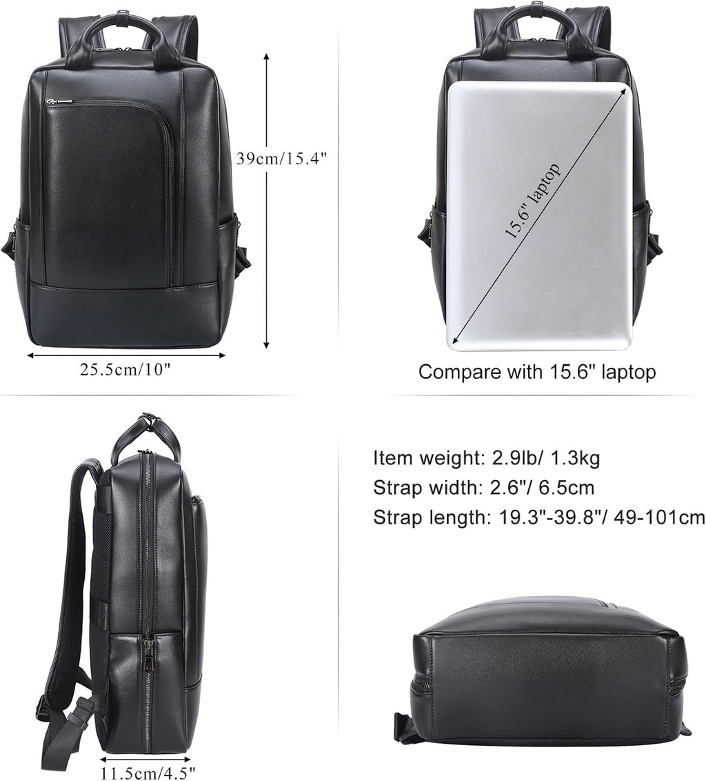 TIDING Genuine Leather 15.6 Inch Laptop Business Backpack for Men & Women, Professional Work Casual Daypack Waterproof Travel Outdoor Bag