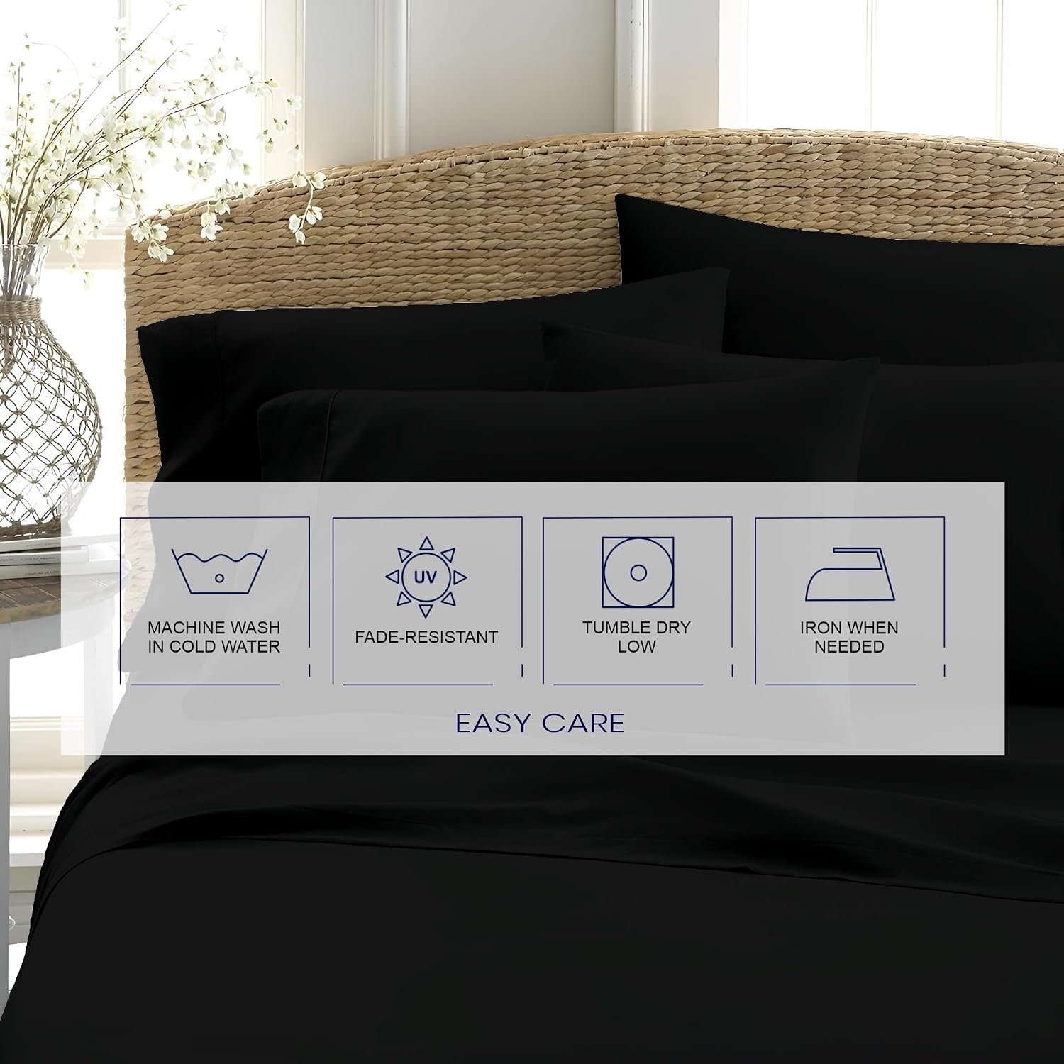 Kotton Culture Bed Sheets 4 Piece 100% Egyptian Cotton 600 Thread Count Soft Crisp Cooling Cotton Luxury Hotel Sheets Thick with 16' Inch Deep Pocket Snug Fit Smooth Sateen Weave (Black,Alaskan King)