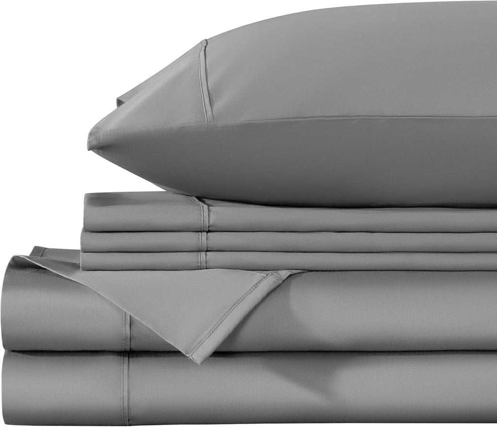 LBRO2M 1000 Thread Count 100% Egyptian Cotton Sheets Set 6 Piece Sets Queen Bed Sheet Deep Pocket Sheet Set 16' Soft Comfortable All Season (Queen, Gray)