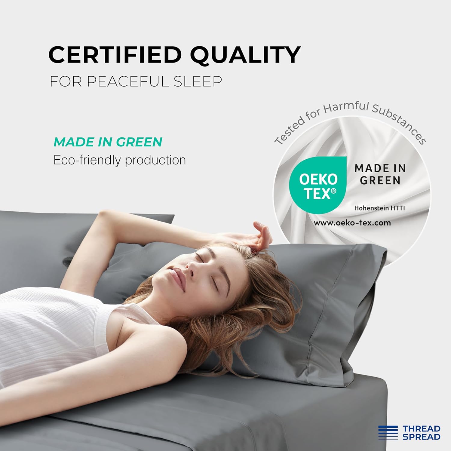 THREAD SPREAD 100% Egyptian Cotton Queen Sheets Set - 1200 Series Plush Collection Luxury Egyptian Cotton Sheets Queen Size Deep Pocket (4 PC, Dark Grey), Soft, Cooling, Sateen Weave Sheet Set