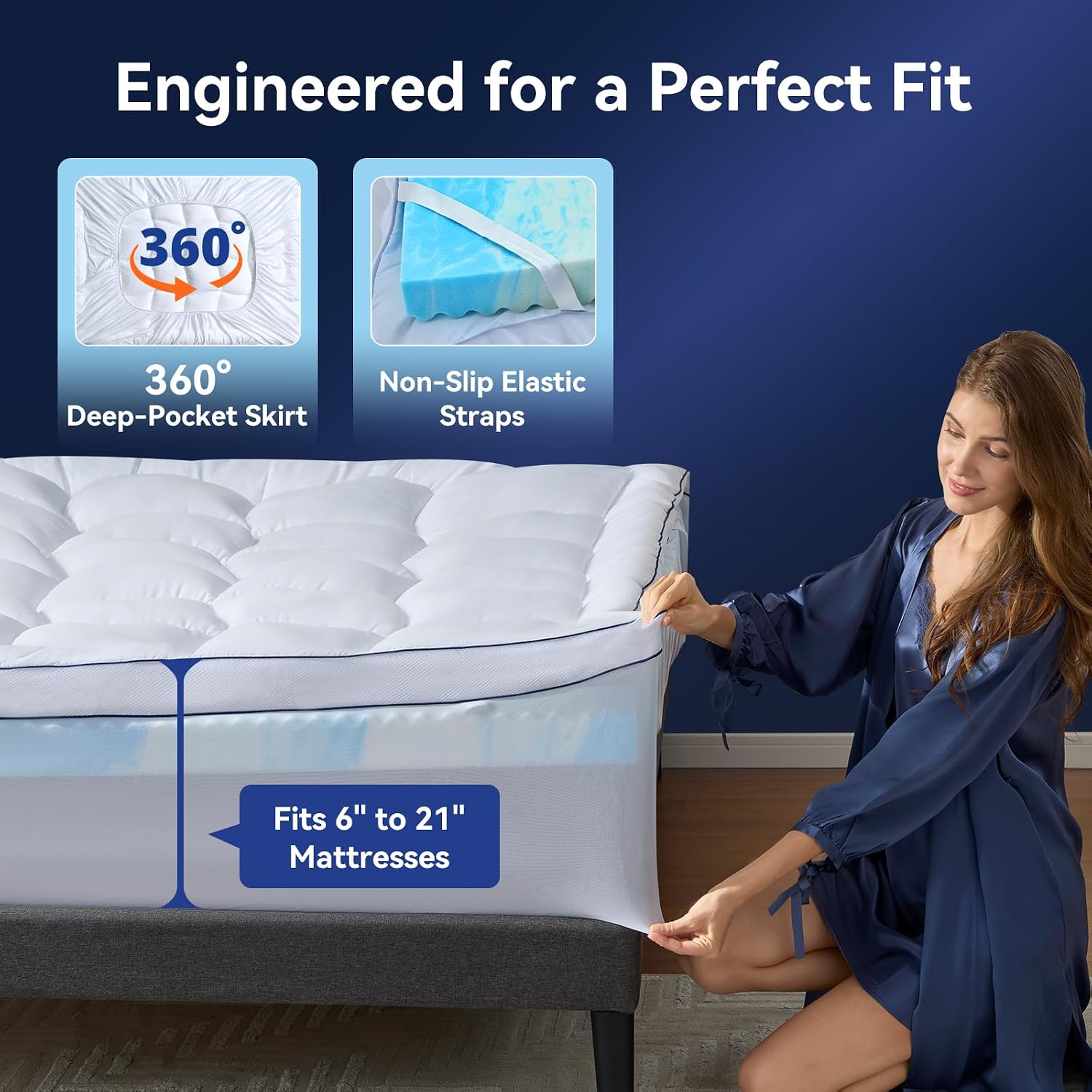 California King Size Dual Layer 4 Inch Memory Foam Mattress Topper, 2 Inch Cooling Gel Memory Foam and 2 Inch Soft Pillow Top Mattress Pad Cover for Back Pain Relief, Breathable
