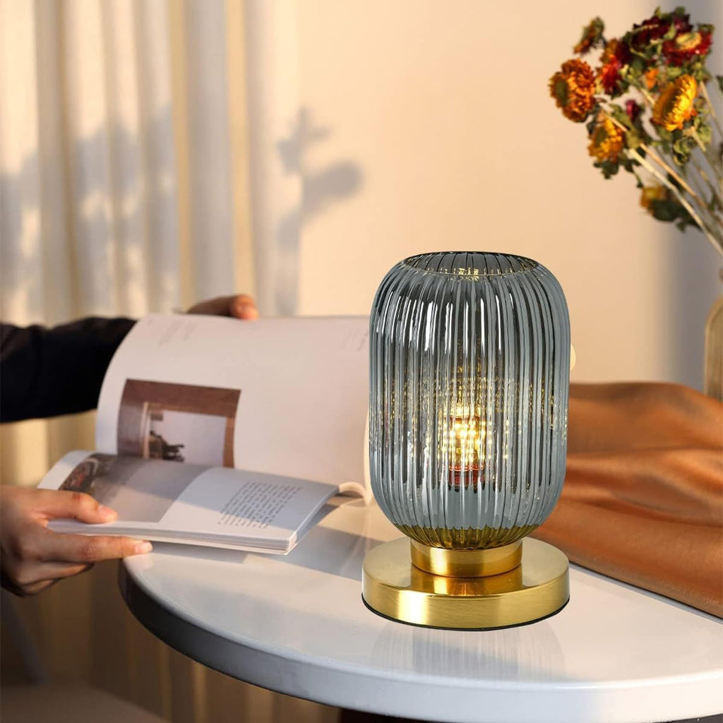 Globe Table Lamp, Mid Century Modern Table Lamp Vintage Gold Nightstand Lamp Set of 2 with Metal Base Grey Glass Desk Lamp Small Table Lamps for Bedroom Bedside Living Room Office