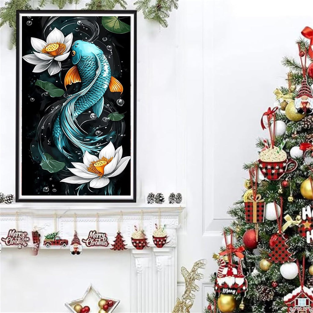 Diamond Art Kits for Adults Fish Diamond Painting Kits, 5D DIY Square Flower Full Drill Dimond Art Paintings Crystal Rhinestones Crafts for Adults for Home Wall Decor, Large Size 40 x 80 Inch,Model948