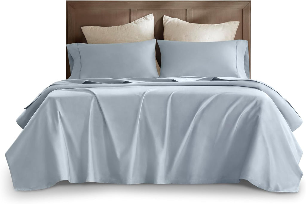 Harbor House Luxury 100% Egyptian Cotton Sheet Set, 400 Thread Count Sateen Weave, Soft & Breathable Bed Sheets with Deep Pocket, 4-Piece Queen Bedding Set, Blue
