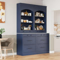 Modern 83.7inch High Kitchen Pantry, Freestanding Tall Kitchen Hutch with Faux Marble Top, Cupboard Cabinet with 5 Storage Drawers and Adjustable Shelf, Wood Storage Cabinet, Set of 2