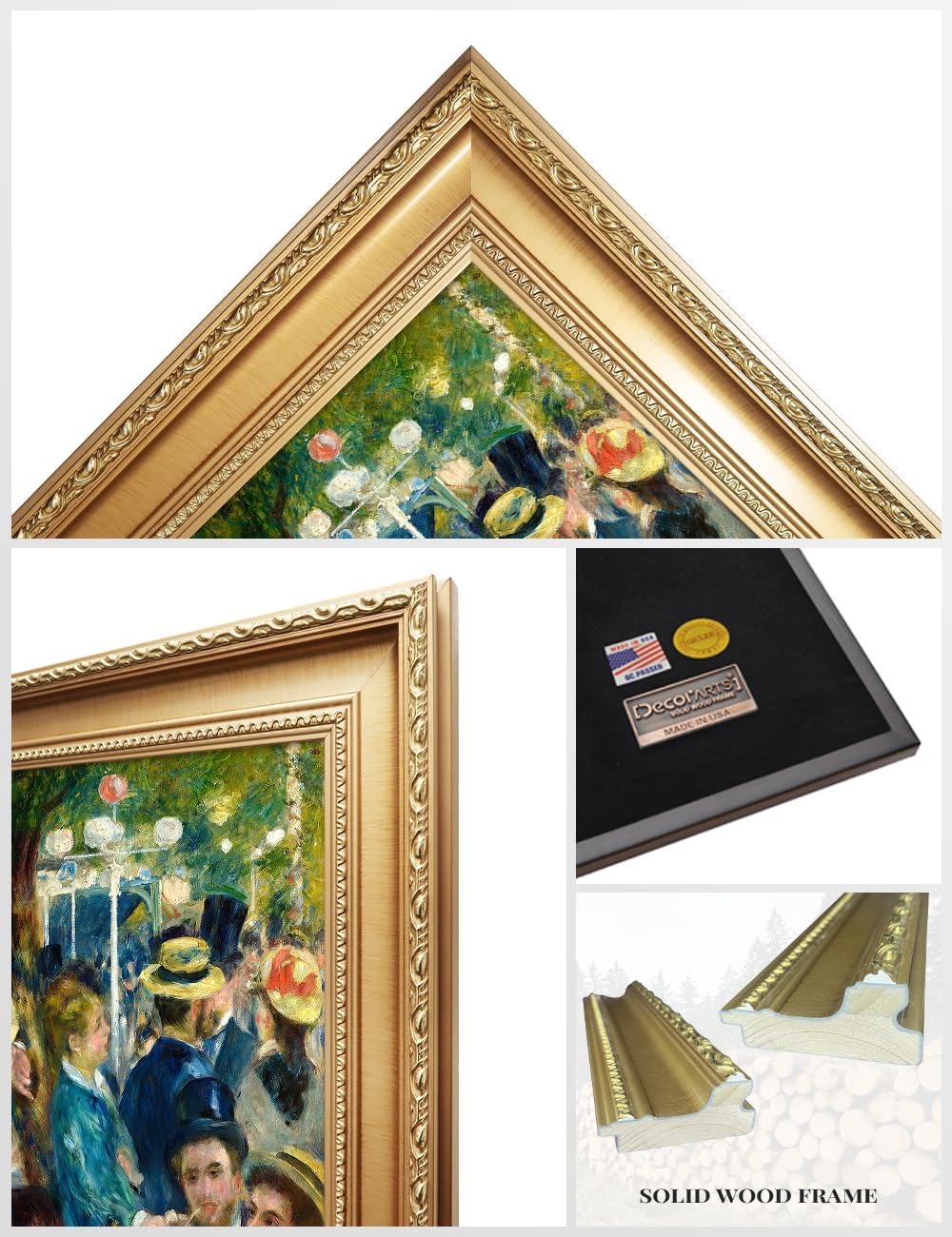 DECORARTS - Bal du Moulin de la Galette by Pierre -Auguste Renoir Art Reproduction. Solid Wooden Frame Matching with Giclee Prints Canvas Wall Art. Total Size: W 29' x H 25'