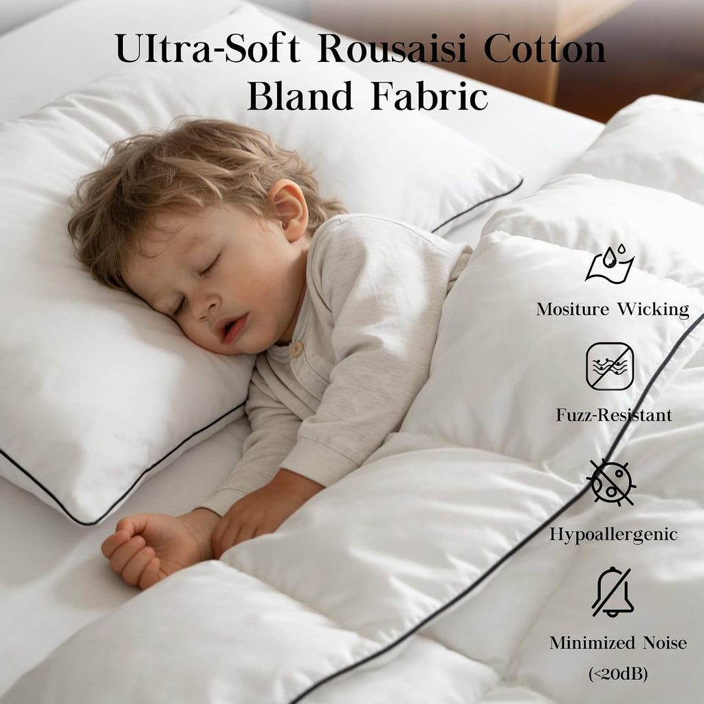Lightweight Feather Down Fiber Comforters Oversize King,Summer Duvet Insert for Hot Sleepers,Hypoallergenic Soft Breathable Comforter with 8 Tabs,Hotel Luxury Mellow Sleep Comforter for All Seasons