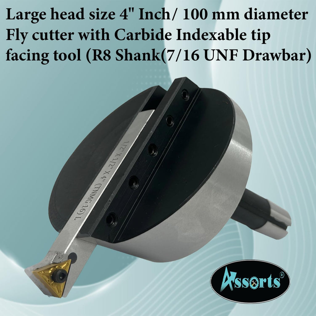 Large head size 4' Inch/ 100 mm diameter Fly cutter with Carbide Indexable tip facing tool (R8 Shank (7/16 UNF Drawbar))