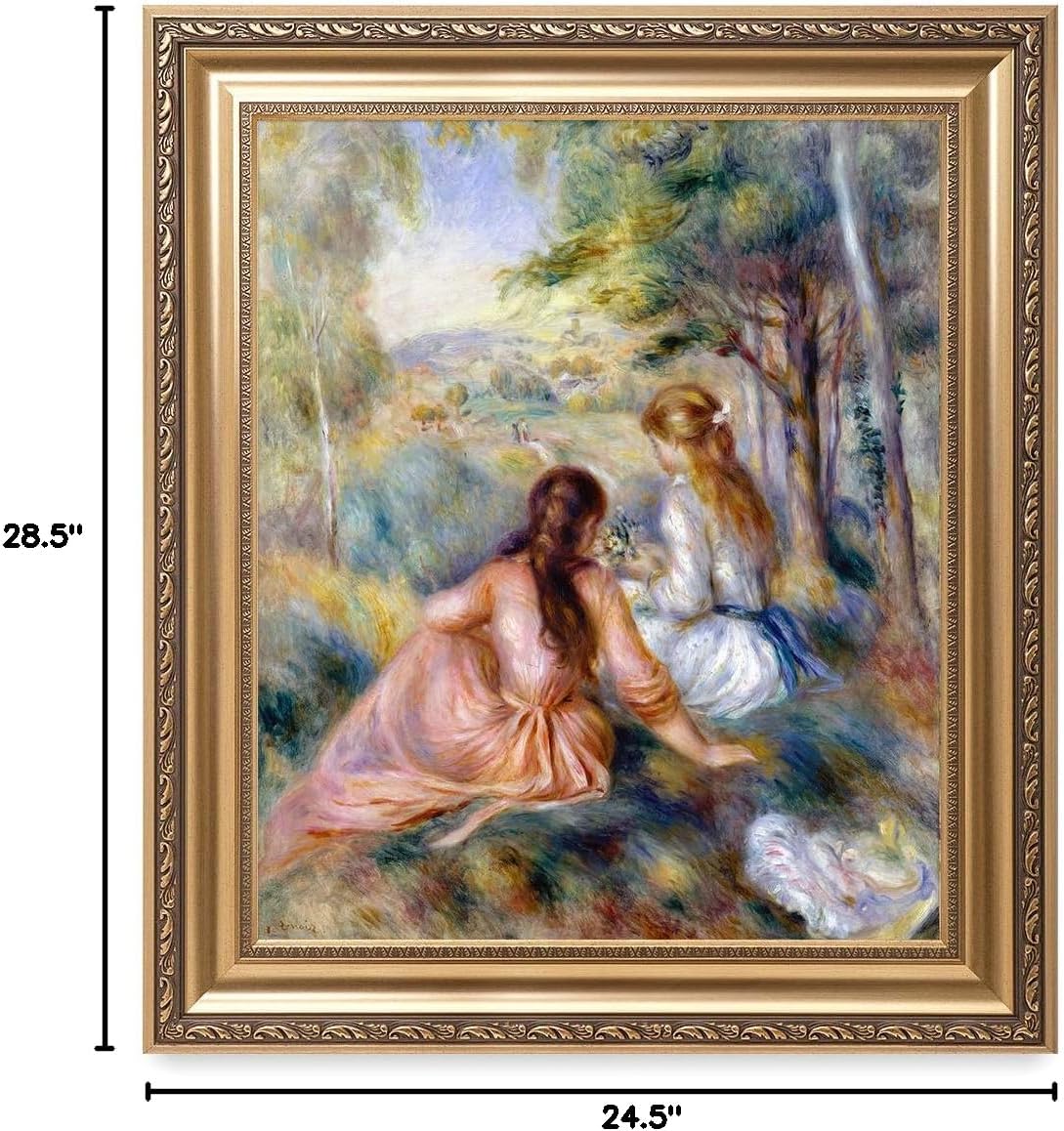 DECORARTS In the Meadow by Pierre -Auguste Renoir Giclee Prints Framed Art for Wall Decor. Framed Size: 30x26