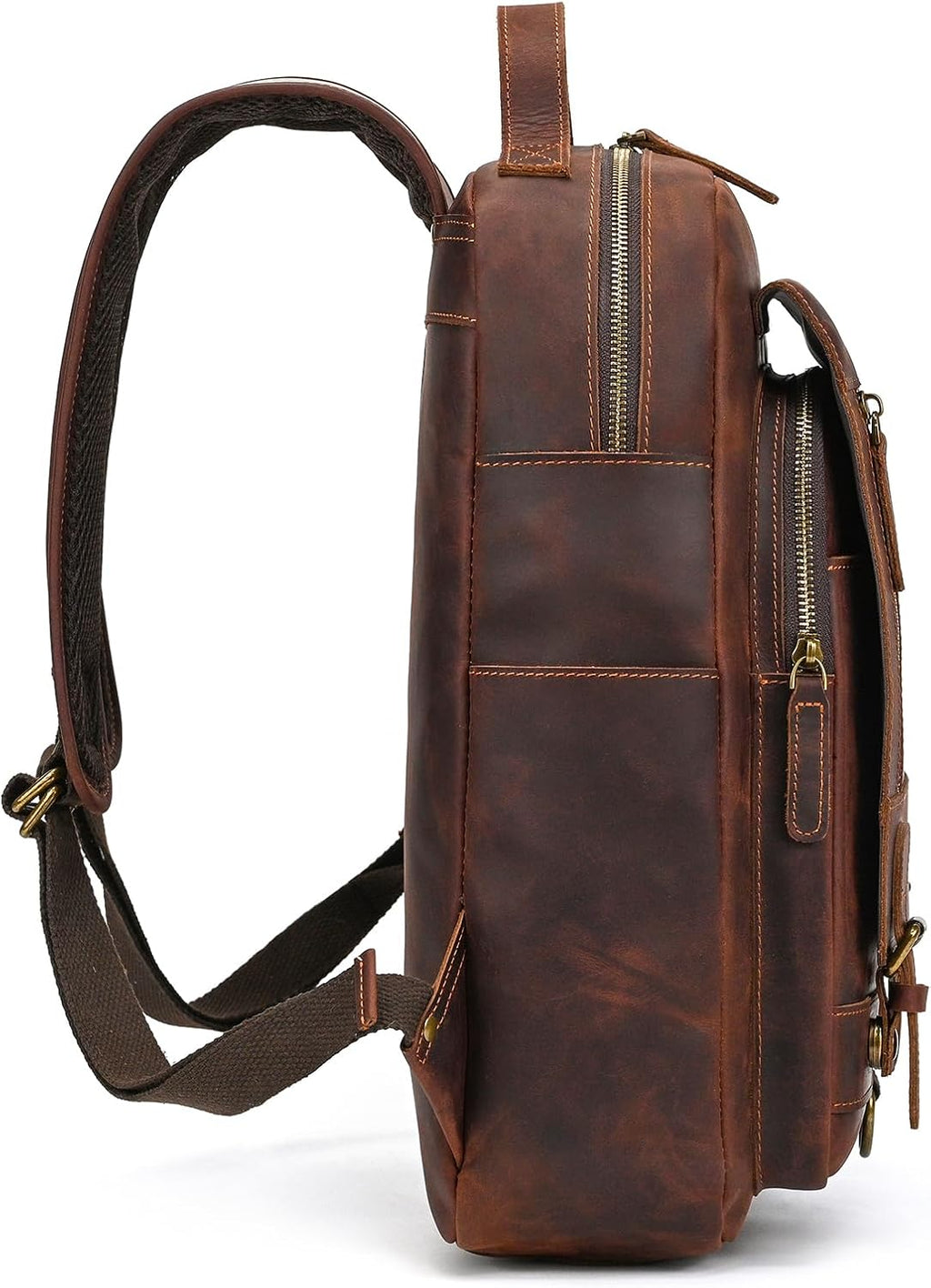 Vintage Full Grain Leather Backpack for Men, 16' Laptop Rucksack For Men Hiking Trave Work Business Bag, 1829 Brown
