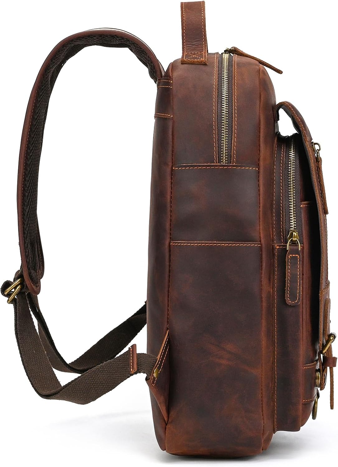 Vintage Full Grain Leather Backpack for Men, 16' Laptop Rucksack For Men Hiking Trave Work Business Bag, 1829 Brown