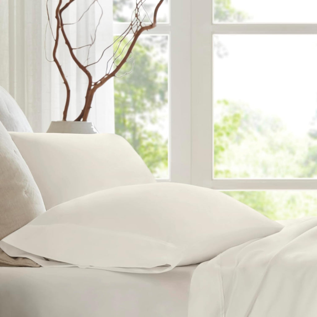 Harbor House Luxury 100% Egyptian Cotton Sheet Set, 400 Thread Count Sateen Weave, Soft & Breathable Bed Sheets with Deep Pocket, 4-Piece Queen Bedding Set, Ivory
