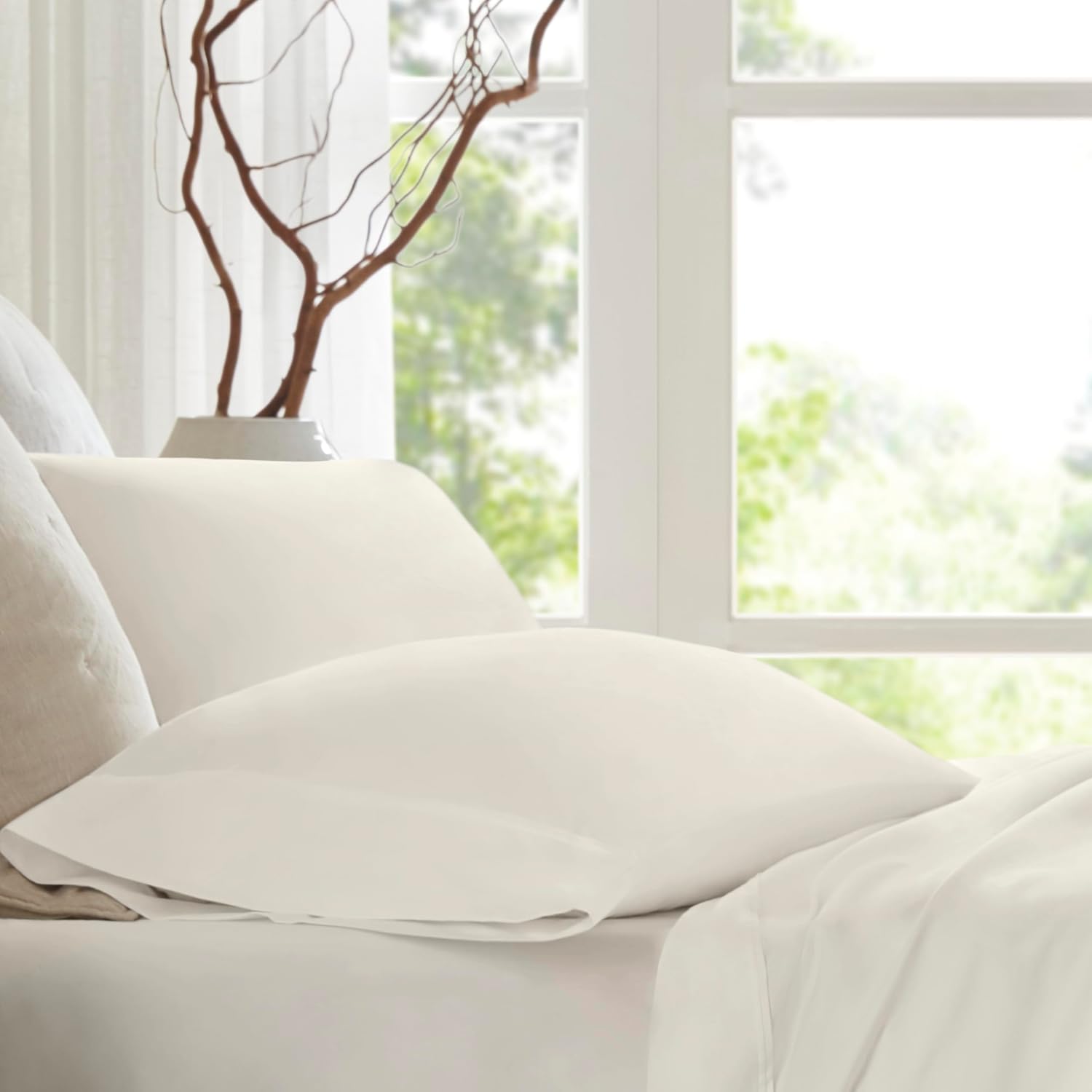 Harbor House Luxury 100% Egyptian Cotton Sheet Set, 400 Thread Count Sateen Weave, Soft & Breathable Bed Sheets with Deep Pocket, 4-Piece Queen Bedding Set, Ivory