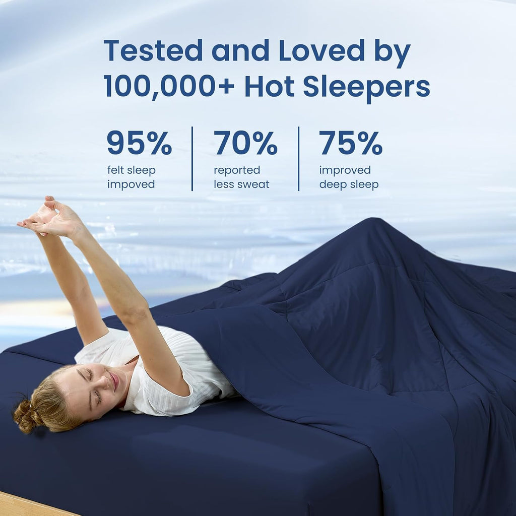 Cozy Bliss Cooling Comforter King Size, Cooling Blankets for Hot Sleepers and Night Sweats, Dark Blue Summer Comforter for King Size Bed, Breathable Soft Lightweight Silk Smooth