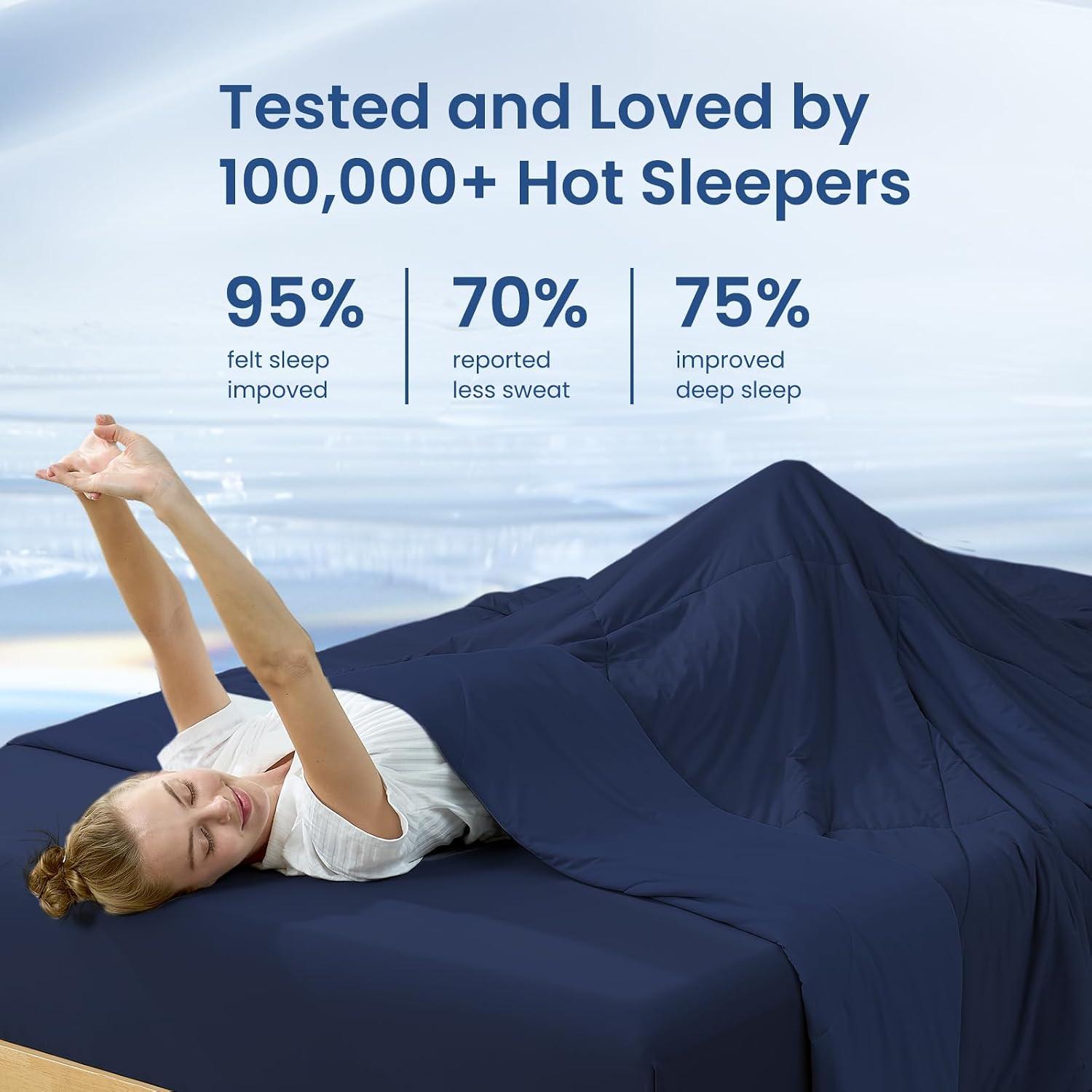 Cozy Bliss Cooling Comforter King Size, Cooling Blankets for Hot Sleepers and Night Sweats, Dark Blue Summer Comforter for King Size Bed, Breathable Soft Lightweight Silk Smooth