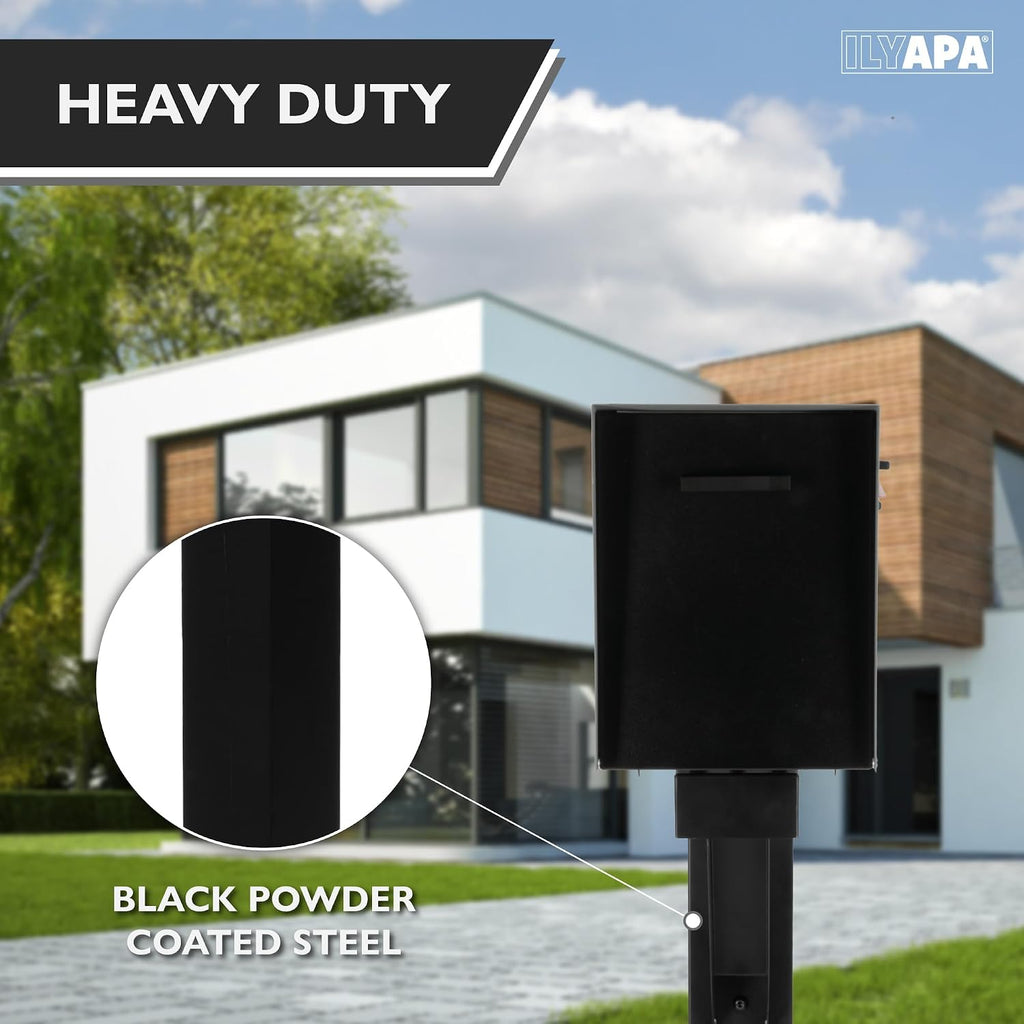 Ilyapa Black Metal Mailbox Post for Outside, 43x4x4 inch Metal Post Sleeve with Two Universal Mailbox Mounting Bracket for Curbside Residential Mail Box, Arm Style