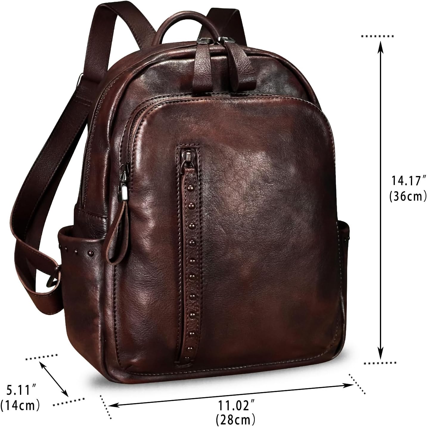 Genuine Leather Backpack Purse for Women Vintage Casual Daypack College Bag Handmade Cowhide Western Rivets Rucksack (Coffee)