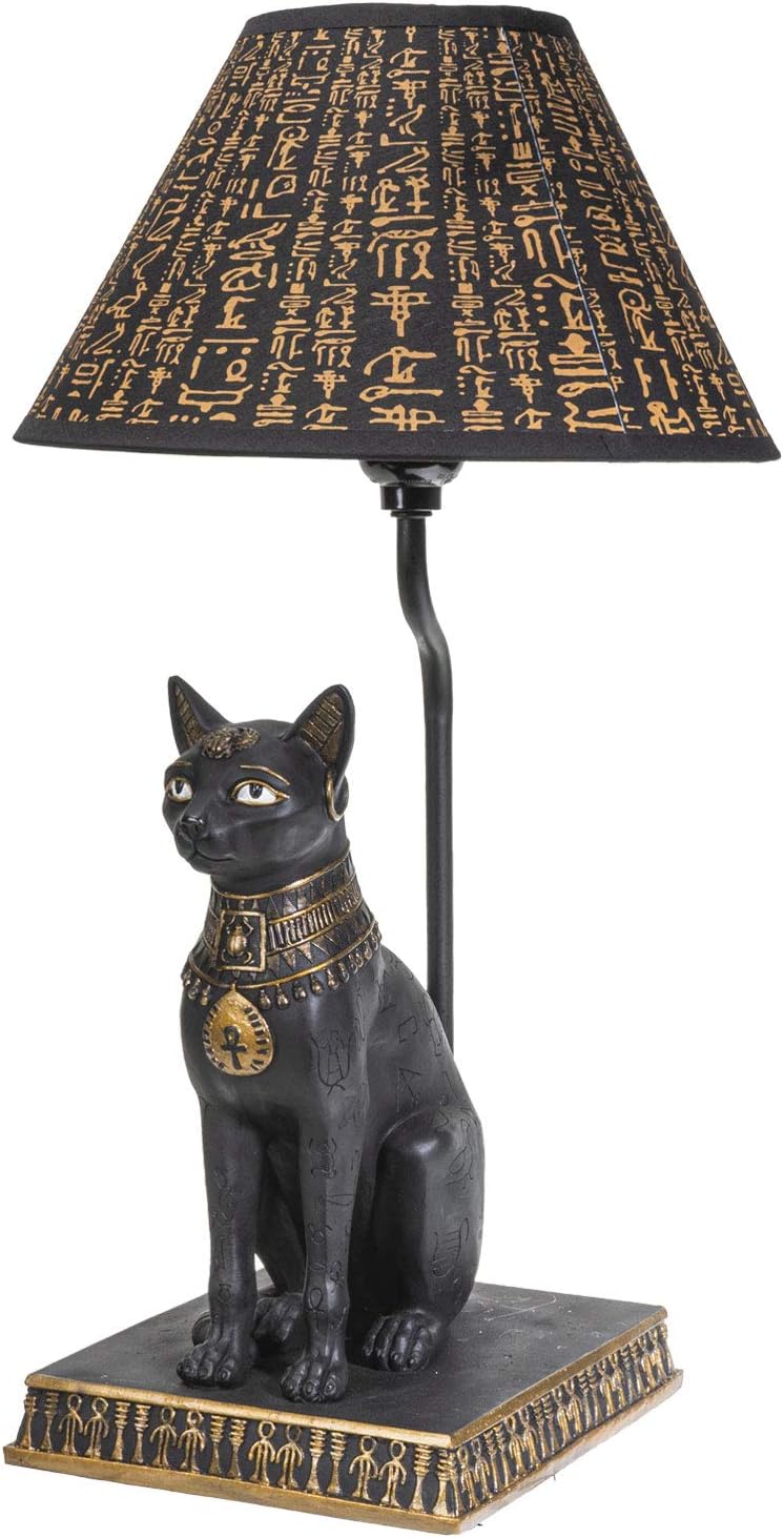 Pacific Giftware Egyptian Bastet Goddess of Fertility Sculptural Table Lamp with Shade 18 inch Tall Egyptian Home Decor (Ebony and Gold)