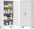 White Cabinet Metal Kitchen Pantry Storage Cabinet with Doors,61' Tall Food Storage Cabinets with Adjustable Shelves,Cupboard for Office,Dining Room and Bathroom