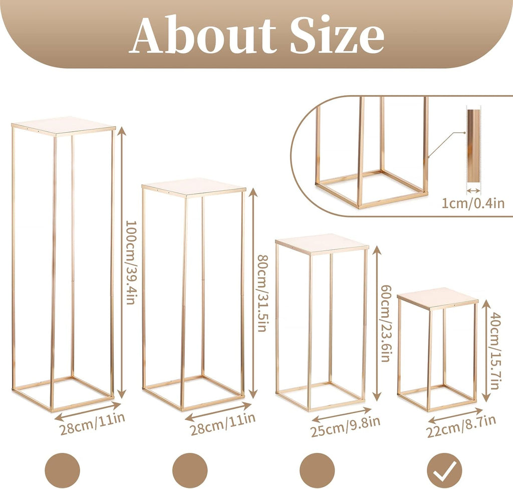 Sziqiqi Wedding Centerpieces Vase for Tables with Plates - 10 Pcs Metal Column Geometric Flower Stand 15.7in Gold Flower Display Rack Decorations for T-Stage Reception Party Fiesta Event Home