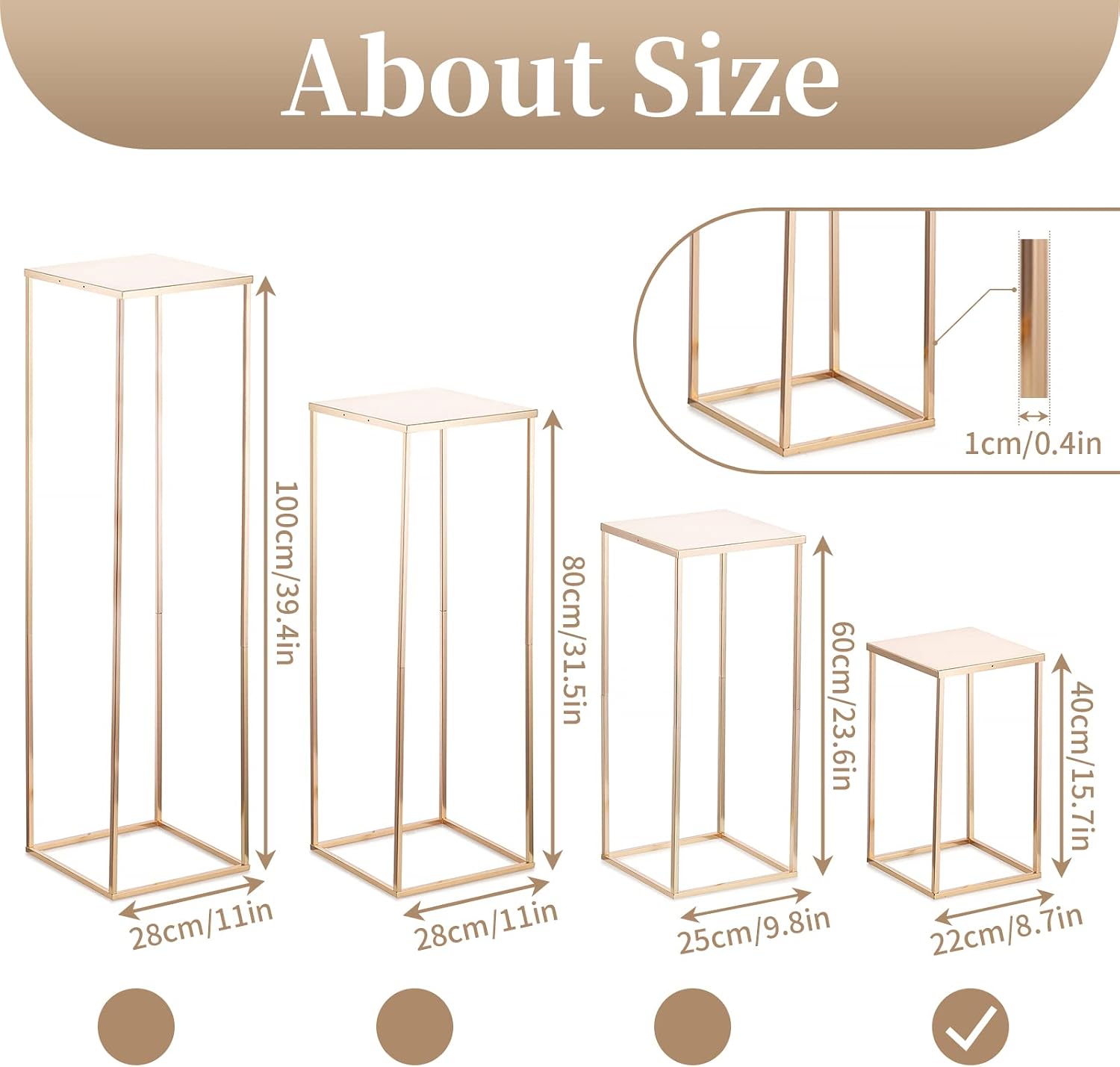 Sziqiqi Wedding Centerpieces Vase for Tables with Plates - 10 Pcs Metal Column Geometric Flower Stand 15.7in Gold Flower Display Rack Decorations for T-Stage Reception Party Fiesta Event Home
