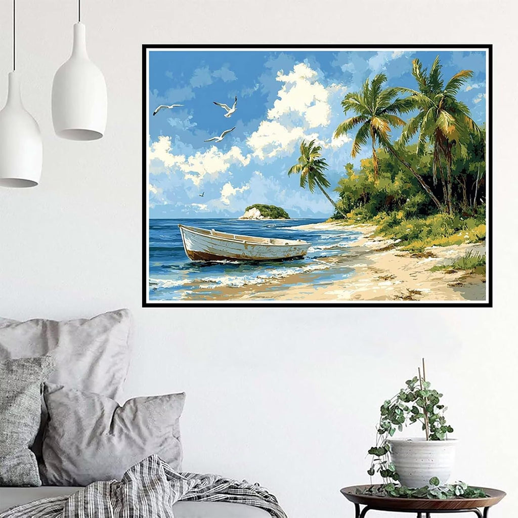 Diamond Art Beach Diamond Painting Ocean Dimond Art Painting for Adults Beginners, DIY 5D Crystal Gem Crafts Mosaic Kits for Adults Hobbies for Women Gifts, Home Wall Room Decor, 52x40inch -zjn25011MB