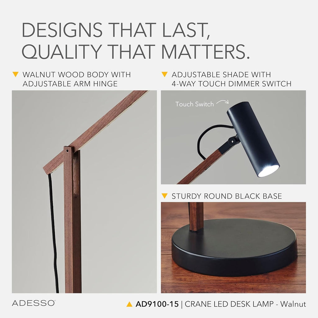 ADS360 AD9100-15 Crane LED Desk Lamp,Walnut/Black