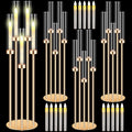Tandefio 4 Set 5 Arm Gold Candelabra Centerpieces for Table, 35'' Tall Wedding Metal Candlestick Floor Holder Acrylic Clear Lampshades with 20 LED Candles for Wedding Party Event Table Fireplace Decor