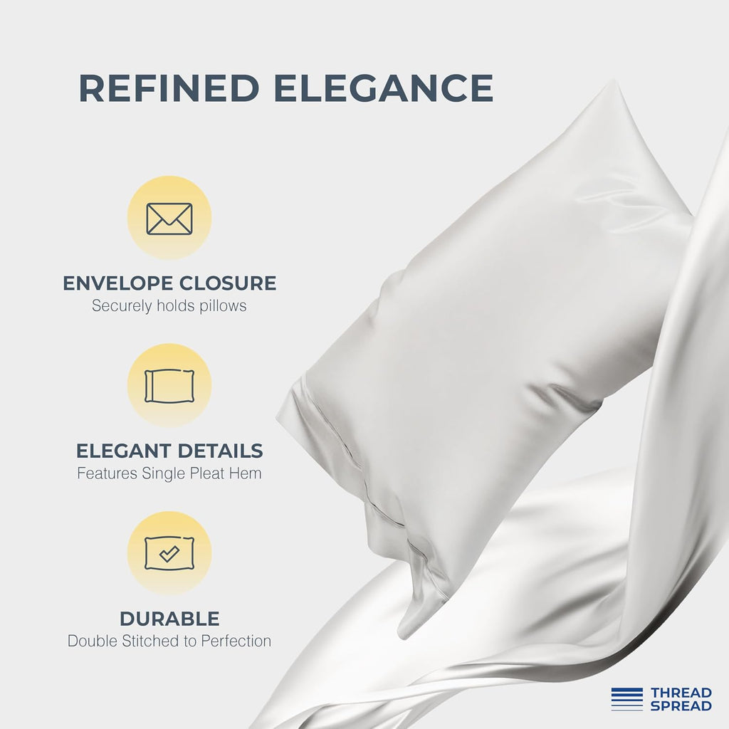 THREAD SPREAD 100% Egyptian Cotton King Size Sheets Set - Luxury 1500 Series Egyptian Cotton Sheets King Size (4 PC, Light Grey), Silky Soft, Sateen, Cooling & Breathable, 17' Deep Pocket Bed Set