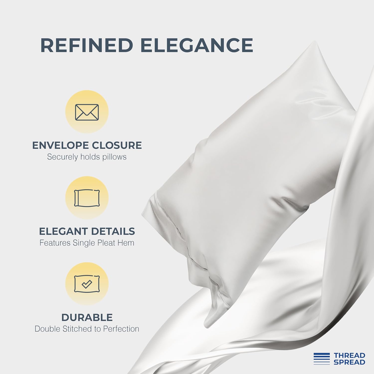 THREAD SPREAD 100% Egyptian Cotton Sheets Queen Size - Luxury 1500 Series Queen Sheet Set Egyptian Cotton (4 PC, Light Grey), Silky Soft, Sateen Weave, Cooling & Breathable, 17' Deep Pocket Bed Set