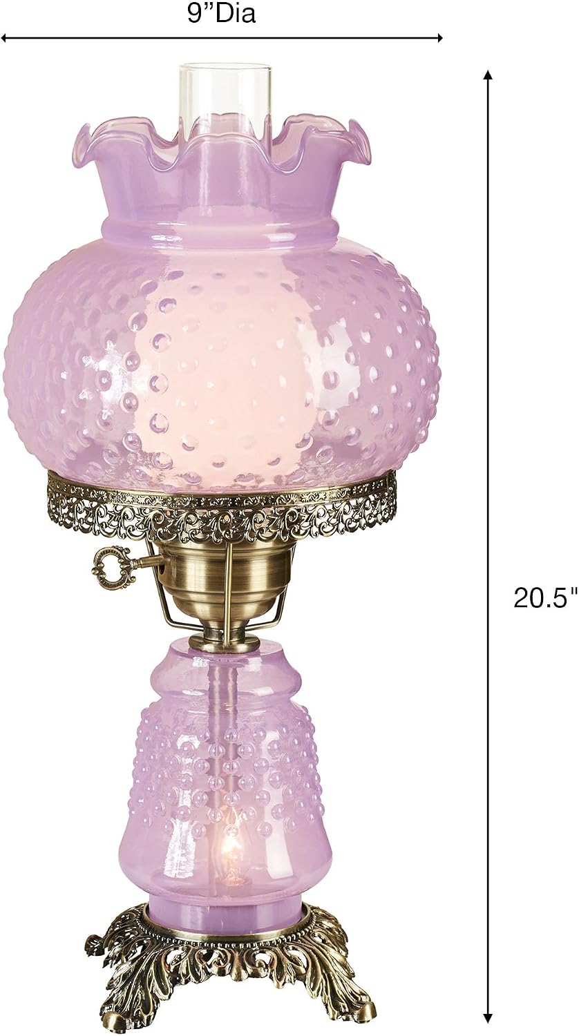 Touch of Class Mindy Orchid Hobnail Table Lamp | Vintage Handblown Glass with Antique Brass Accents | Frosted Chimney | 3-Way Lighting | 20.5' H | Traditional, Classic, Old-Fashioned