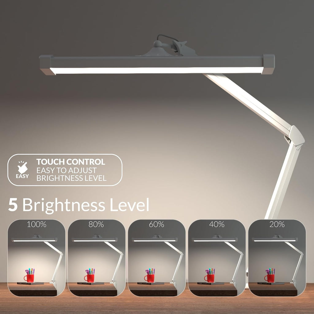 Ultra Bright 2300 Lumens Powerful Professional Eye Care LED Desk Lamp - Brightness Adjustable, Modern Task Light for Home, Beauty, Crafting, Office, and Workbench (Daylight, Dimming, White)