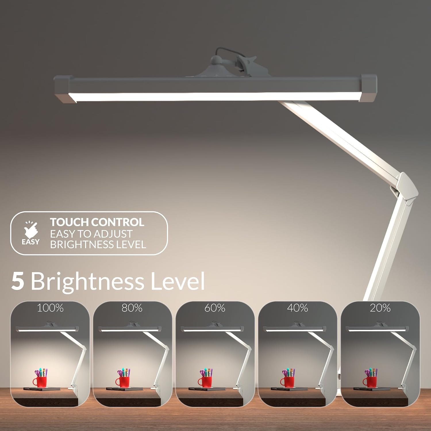 Ultra Bright 2300 Lumens Powerful Professional Eye Care LED Desk Lamp - Brightness Adjustable, Modern Task Light for Home, Beauty, Crafting, Office, and Workbench (Daylight, Dimming, White)