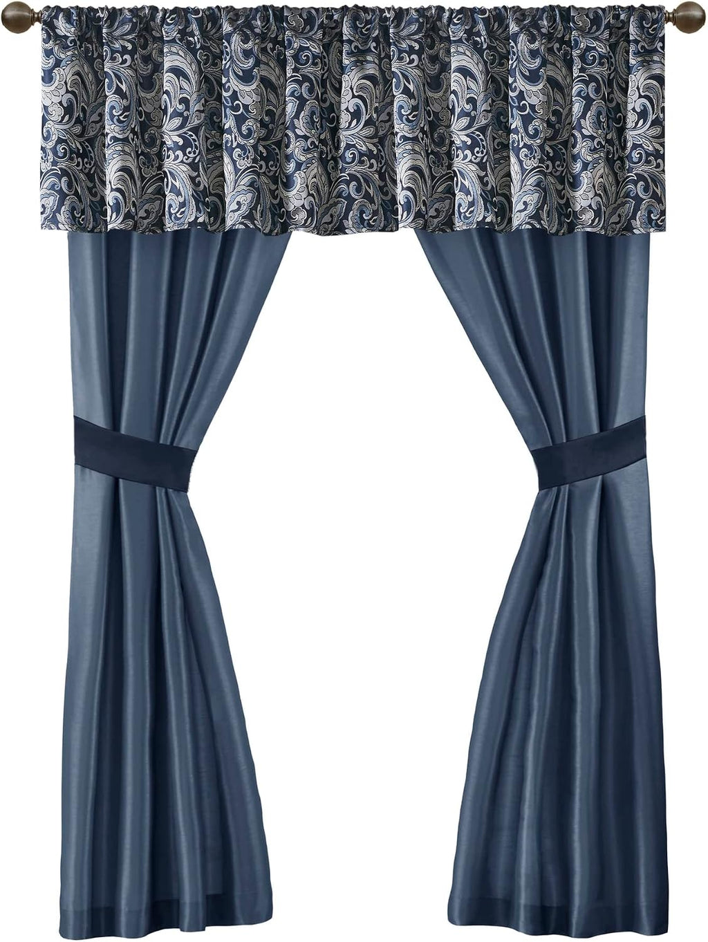 Madison Park Essentials Brystol 24 Piece Room in a Bag Faux Silk Comforter Jacquard Paisley Design Matching Curtains Down Alternative All Season Bedding-Set, King(104 in x 92 in), Navy 24 Piece