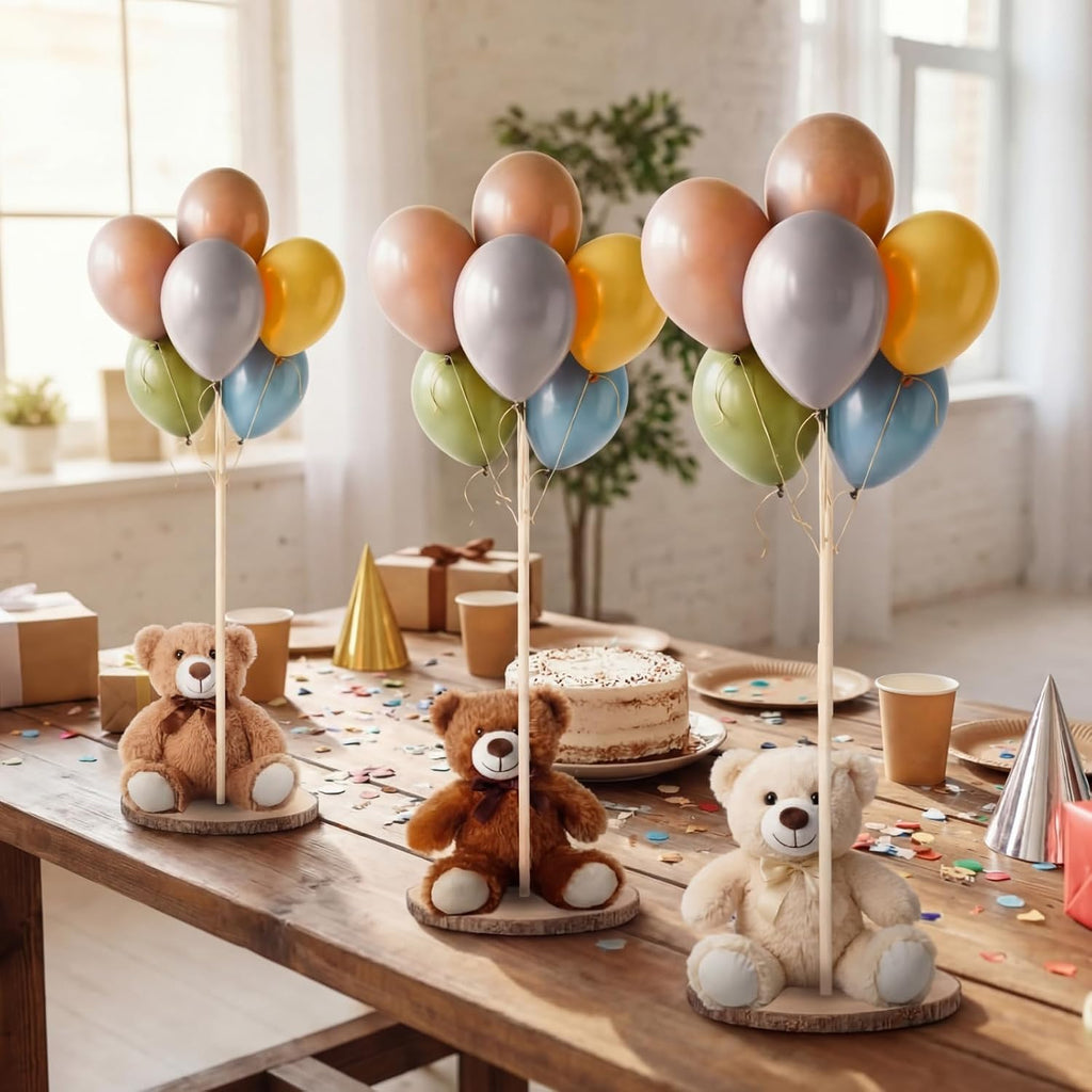 Canlierr 12 Set Bear Centerpieces for Baby Shower Decor Includes Wooden 23-26in Bear Rounds Circles Slices with Stick DIY Craft Birthday Wedding Gender Party Table Decorations, 3 Colors