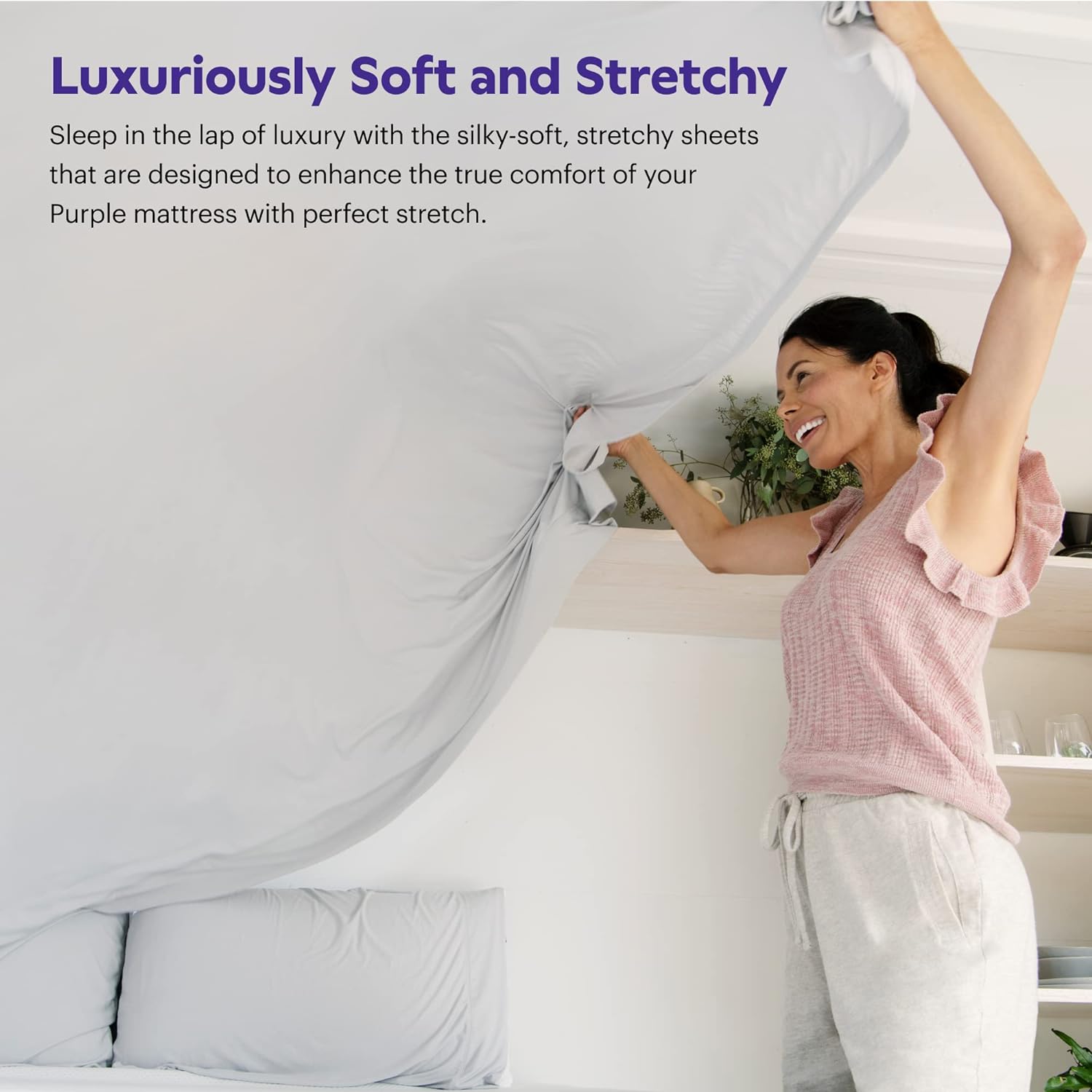 Purple SoftStretch Sheets, Queen Size, Rayon Blend, Moisture-Wicking, Deep Purple, Fits All Mattresses, Stretch for Adaptive Support (Pack of 2)